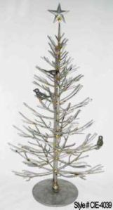 Silver Metal Christmas Tree Sculpture with Ornate Branches and Star Topper