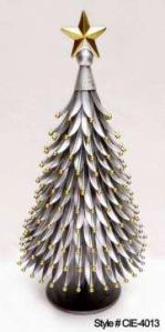 Silver Metal Christmas Tree with Golden Beads and Star Topper