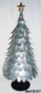 Silver Metal Light Up Christmas Tree Sculpture with Star Topper