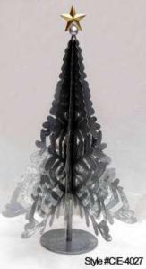 Silver Metal Snowflake Christmas Tree Sculpture with Golden Star Topper