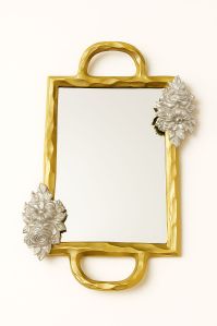 Two Tone Rectangular Tray with Floral Accents