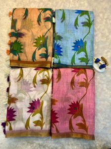 Unstitched Printed Linen Saree Casual Wear