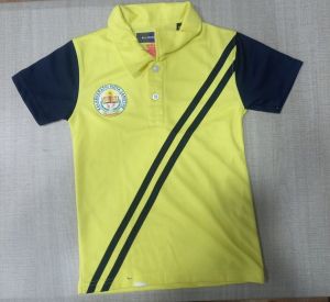 Poly Cotton Half Sleeve Yellow School Uniform T Shirt