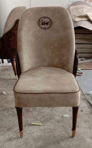 Fabric Polished Beige Wooden Frame Padded Dining Chair