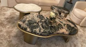 Marble Top Metal Frame Center Table for Living Room Or Office Space