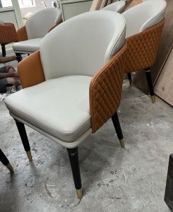 Off White Metal Frame Padded Dining Chair