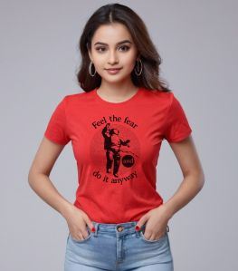 Printed Cotton Junior Girl T-shirt, Color : Red