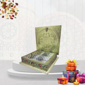 Metal & Wood Diwali Dry Fruit Box, Color : Silver Standard