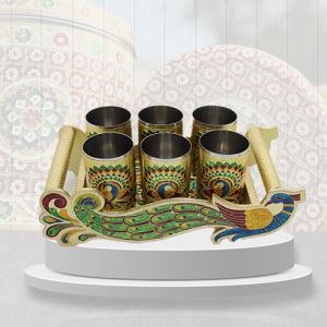 Carved Metal & Plastic Glass Tray Set, Color : Multicolor Standard
