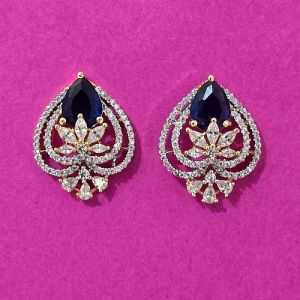 Blue Stone Work Leaf Shape Design Earrings