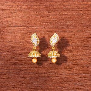 Golden and White Stone Designer Jhumka Earrings