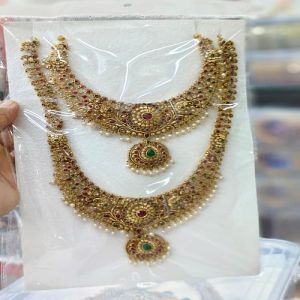 Golden Party Wear Double Layer Artificial Necklace Set