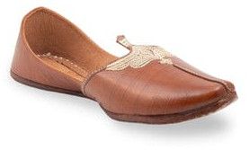 Mens Flat Brown Leather Jutti for Casual