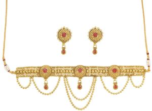 Straight Golden Beads Necklace Set Versatile