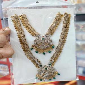 Two Layer Metal Artificial Necklace Set, Color : Golden