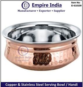 Copper Stainless Steel Hammered Serving Handi Bowl