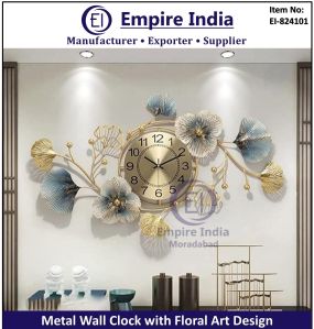 Empire India Floral Art Design Metal Wall Clock, Color : Gold
