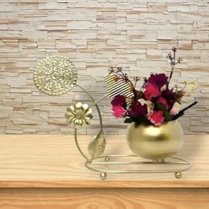 Metallic Finish Decorative Metal Flower POT, Color : Golden