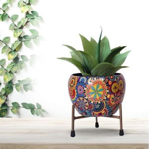 Mandala Fusion Spectrum Decorative Round Metal Planter 6 X 6 Inch