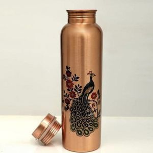 Peacock Printed Copper Water Bottle