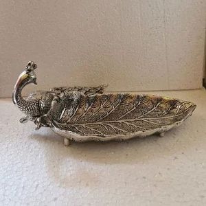 Metal Peacock Shape Dry Fruit Serving Tray, Color : Silver