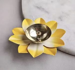 Polished Yellow Metal Lotus Diya for Decorative Lighting