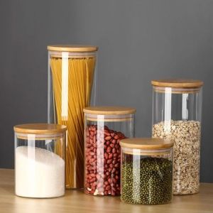 Wooden Lid Borosilicate Glass Jar
