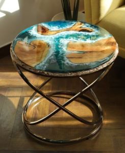 Handmade Ocean Resin Epoxy Table, Shape : Circular