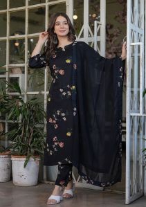 Black Printed Silk Salwar Kameez