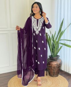Purple Cotton Violet Chikankari Kurta Set