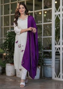 White Embroidered Viscose Salwar Kameez