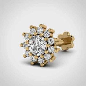 Round Diamond Studded Gold Nose Pins