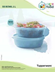 Plain 1L Tupperware Blue SS PET Bowl for Food Storage