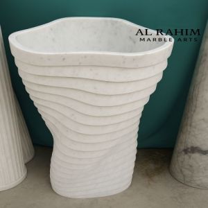 Classic Fluted White Marble Pedestal