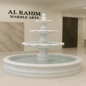 Smooth Polished Classic Tiered White Marble Outdoor Fountain