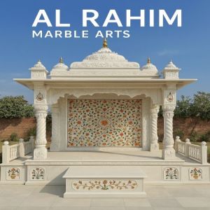 Grand Outdoor White Marble Temple with Floral Inlay