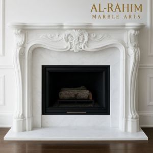 Smooth Polished Ornate White Marble Fireplace