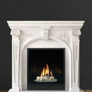 Ornate White Marble Fireplace with Arched Design