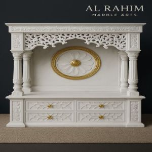 Ornate White Marble Home Temple with Tree OF Life Carving