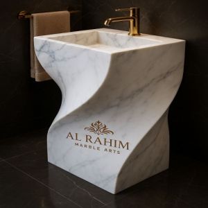 Smooth Polished Twisted White Marble Sculptural Pedestal