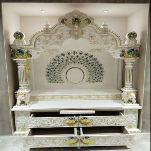 White Marble Inlay Temple for Home Worship Decoration