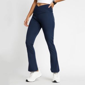 Riyu Womens Polyester Blue Fashionable High Rise Waistband Flare Pant