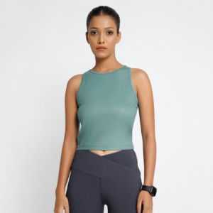 Riyu Women's Polyester Casual Green Sleeveless Crop Top