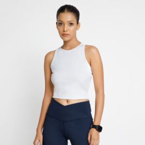 Riyu Women's Polyester Casual White Sleeveless Crop Top