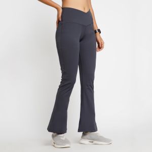 Riyu Womens Polyester Grey Fashionable High Rise Waistband Flare Pant