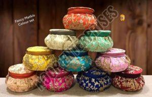 Printed Multicolor Embroidery Matki Shape Bangle Box Antique