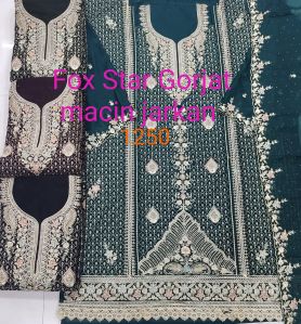 Embroidered Round Neck Fox Star Georgette Machine Jarkan Suit
