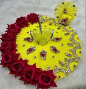 Laddu Gopal Rose Design Dress With Pagdi