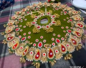 Mehandi Green Laddu Gopal Heavy Embroidery Dress