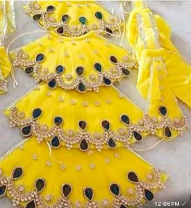 Yellow Embroidered Radha Krishna Dress